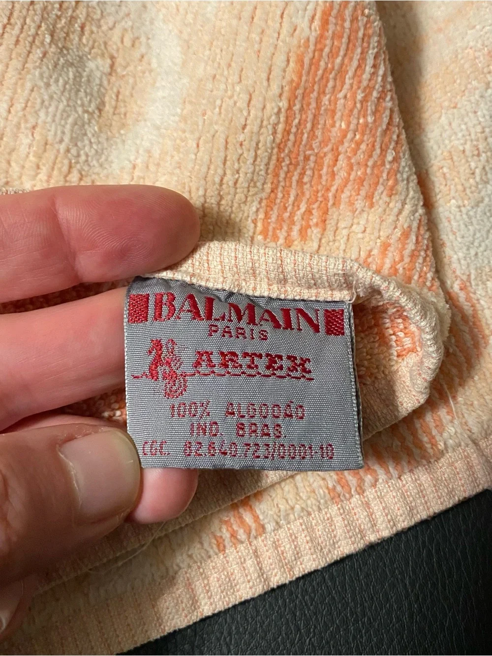 Vintage Balmain Peach & Cream Jacquard Logo Towel